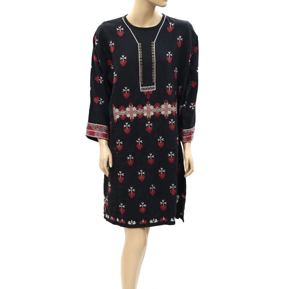 Ulla Johnson Floral Embroidered Mini Dress Embellished Vintage Black S